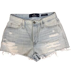 Hollister Distressed High Rise Mom Shorts Light Wash W25
